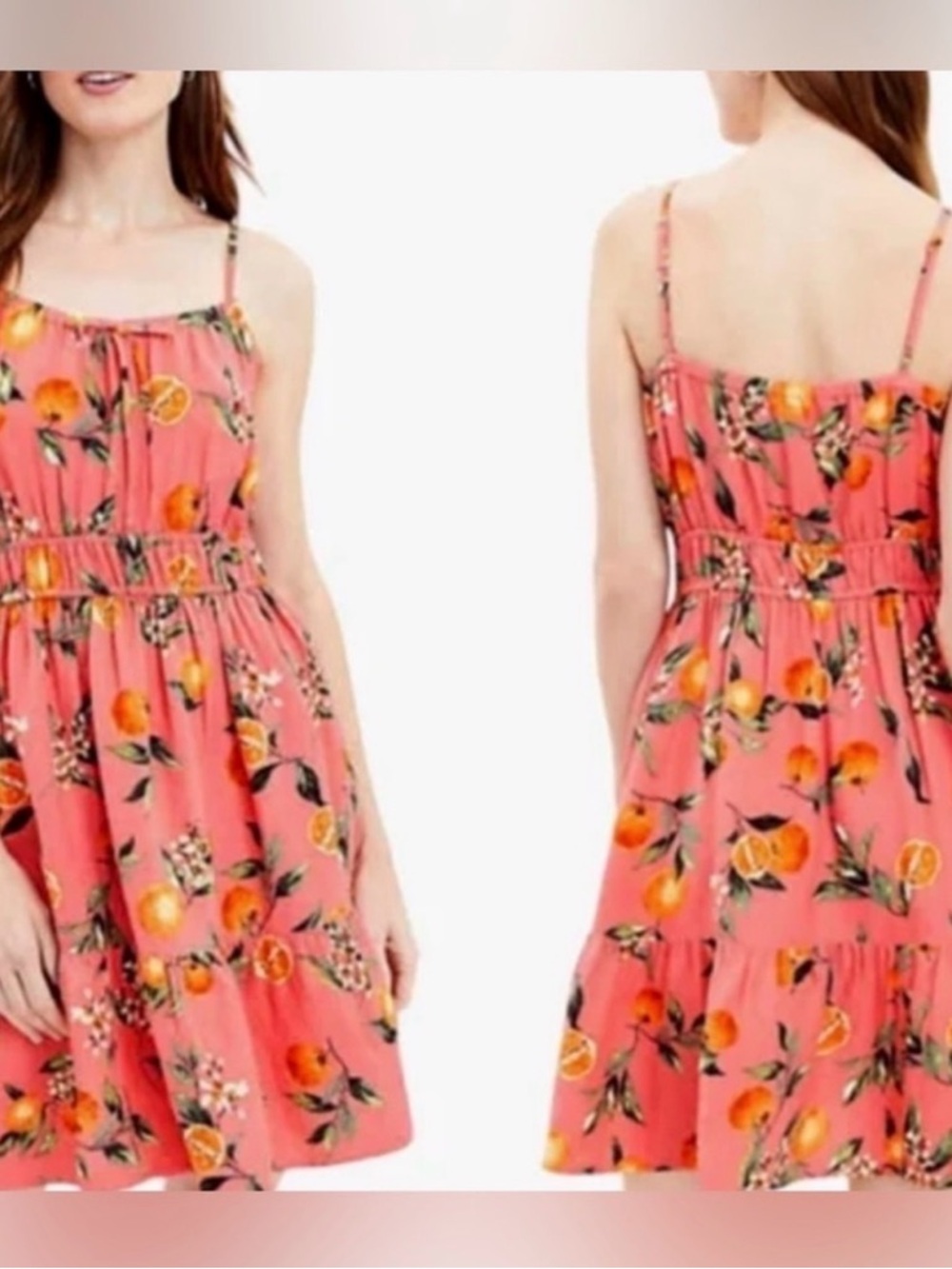 LOFT Coral Floral Mini Tie-Front Dress with Oranges and Green Leaves Size L